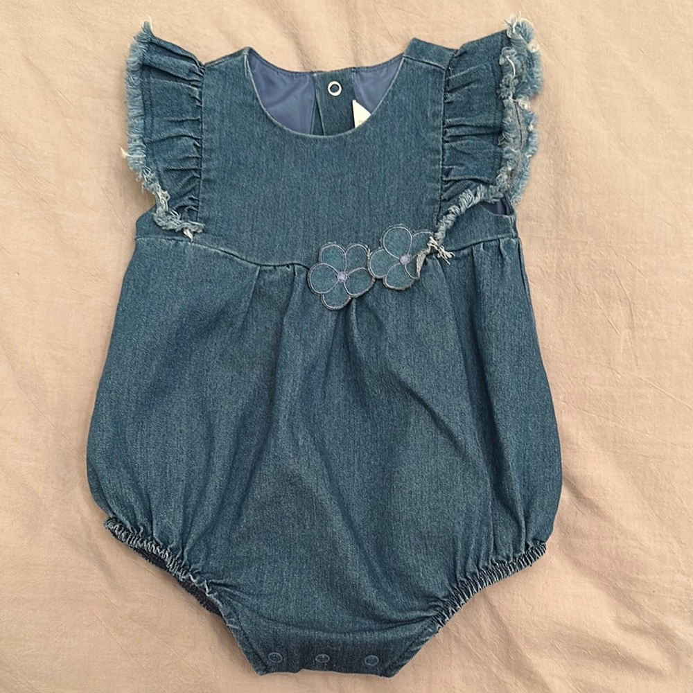 Denim Baby Romper with Ruffle Sleeves